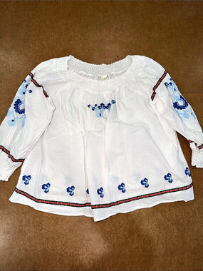 Color Swatch Embroidered Floral Peasant Blouse in White & Blue • See ALL Photos